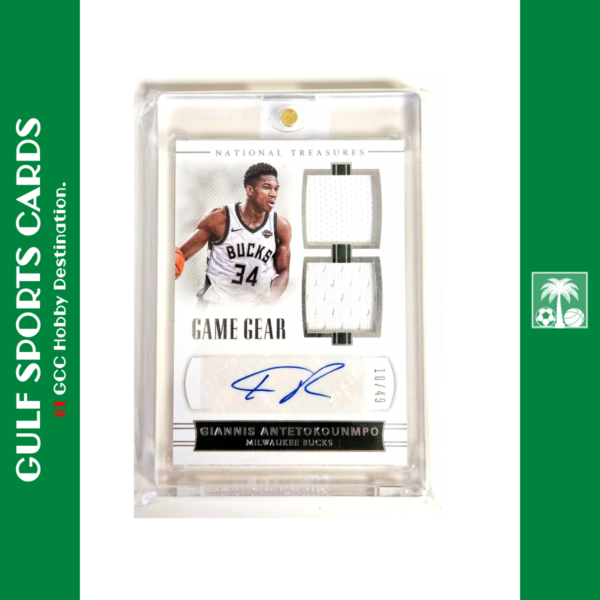 2017-18 National Treasures Giannis Antetokounmpo /49 Auto Game Used Patch Front