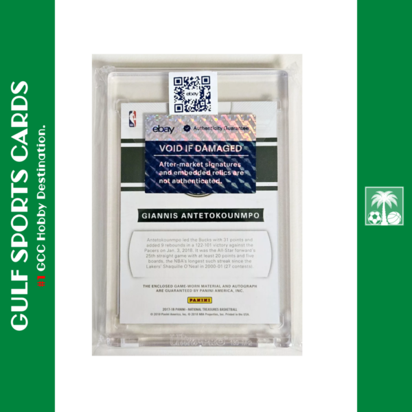 2017-18 National Treasures Giannis Antetokounmpo /49 Auto Game Used Patch Back