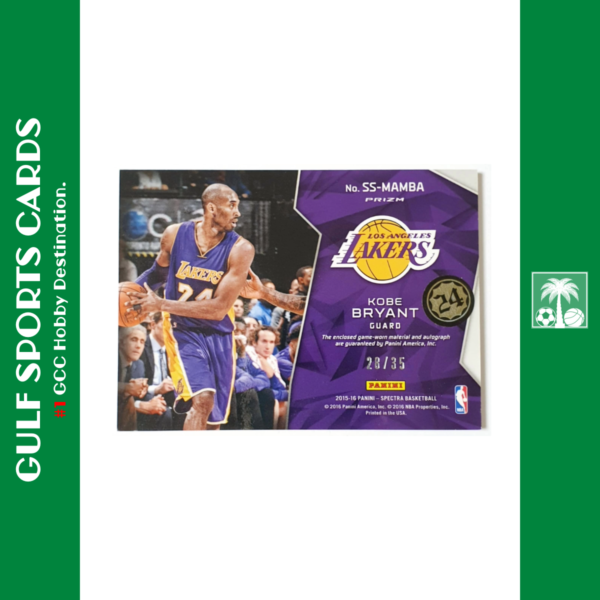 2015-16 Panini Spectra Spectacular Autograph Patch Kobe Bryant /35 #SS-MAMBA Back