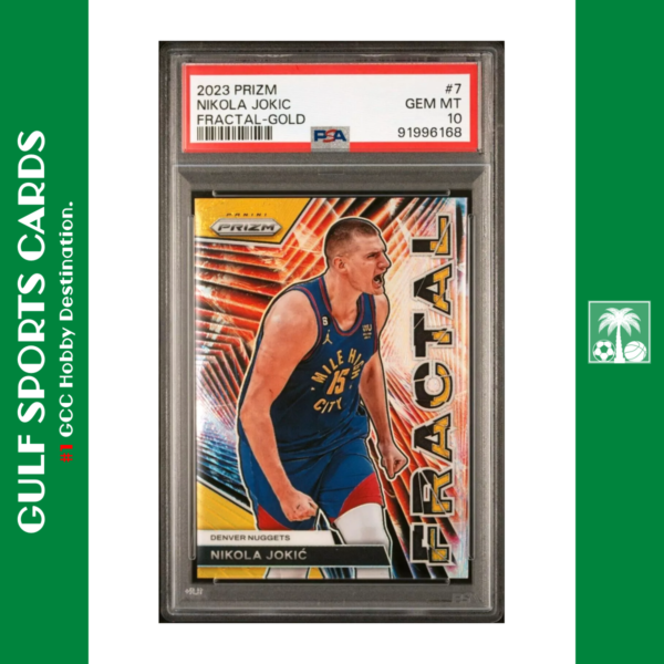 2023 Panini Prizm Nikola Jokic /10 Gold Prizm Fractal Nuggets #7 PSA 10 GEM MINT Front