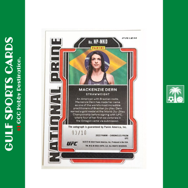 2022 Panini Prizm UFC Mackenzie Dern Auto /10 Gold Prizm National Pride Brazil Back