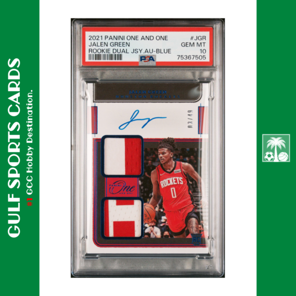 2021-22 Panini One and One Jalen Green RC Jersey Auto /49 PSA 10 #3 Front