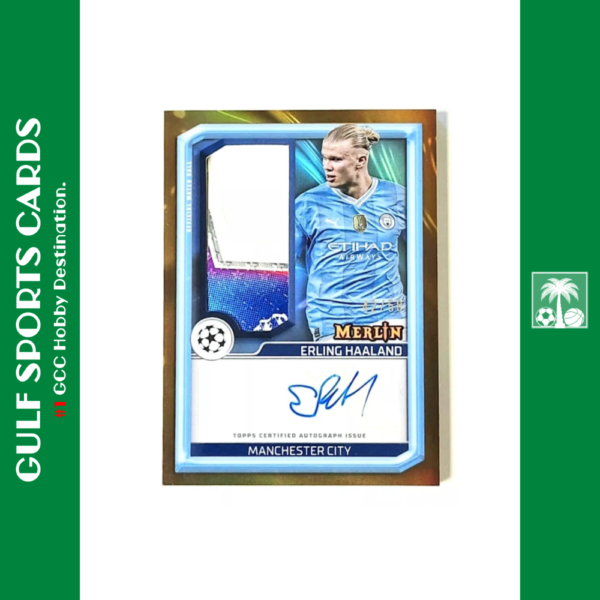 2023-24 Topps Merlin Erling Haaland Auto /50 Gold Ball Autograph #1 Front